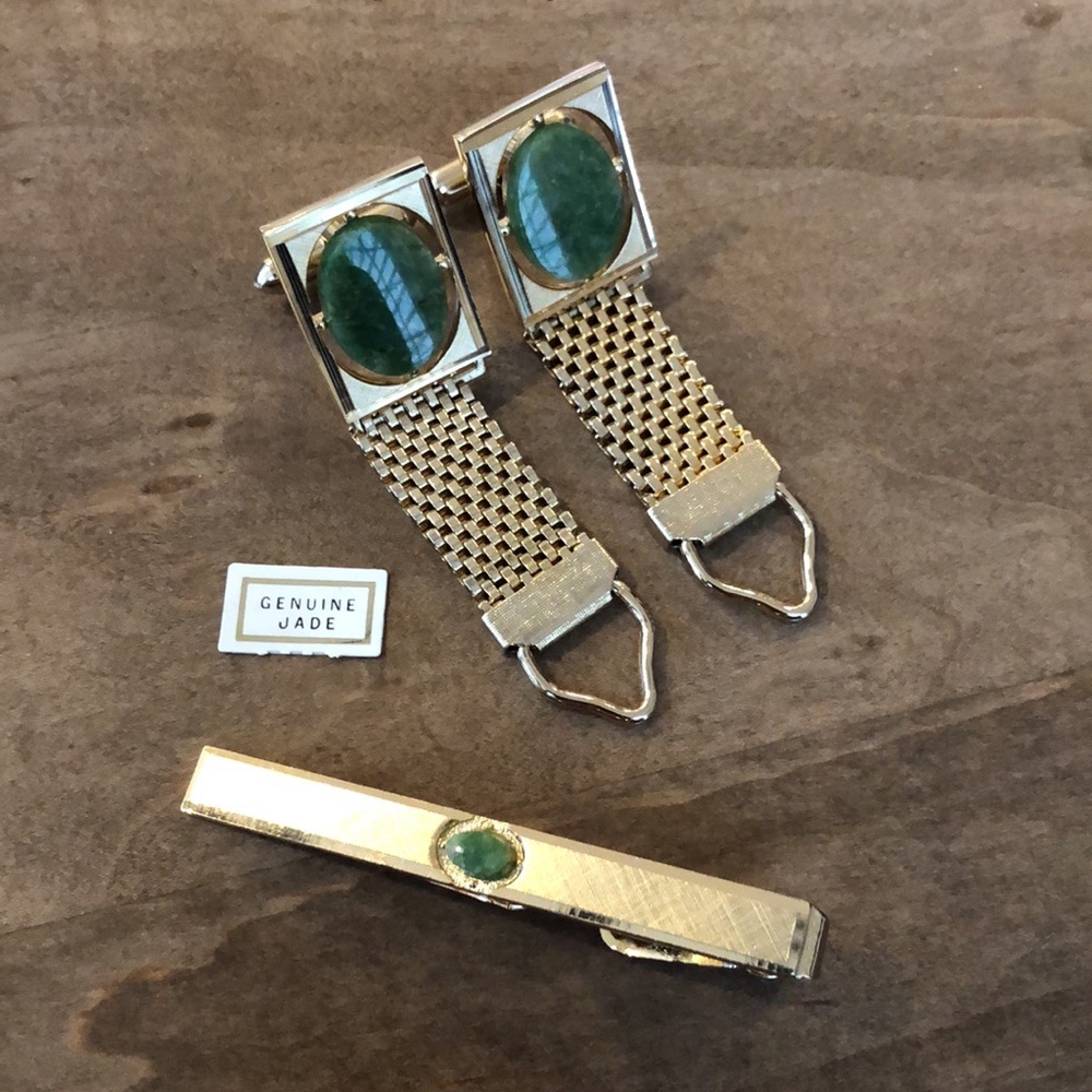 Jade Cufflinks and Tie Clip